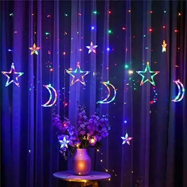 Factory made Hari Raya Eid Mubarak Ramadan Diwali String Decorations Lights Moon And Star Shape Led Curtain Light Holiday Lights
