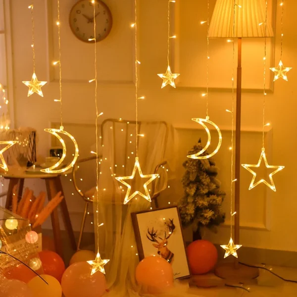 Factory made Hari Raya Eid Mubarak Ramadan Diwali String Decorations Lights Moon And Star Shape Led Curtain Light Holiday Lights - Image 3
