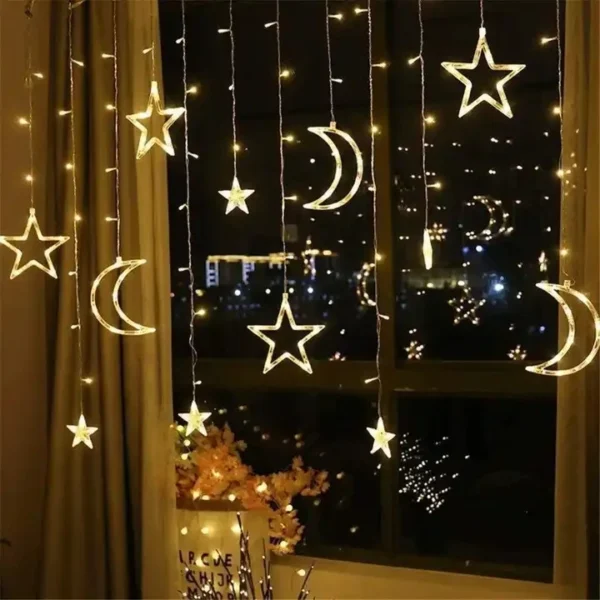 Factory made Hari Raya Eid Mubarak Ramadan Diwali String Decorations Lights Moon And Star Shape Led Curtain Light Holiday Lights - Image 6