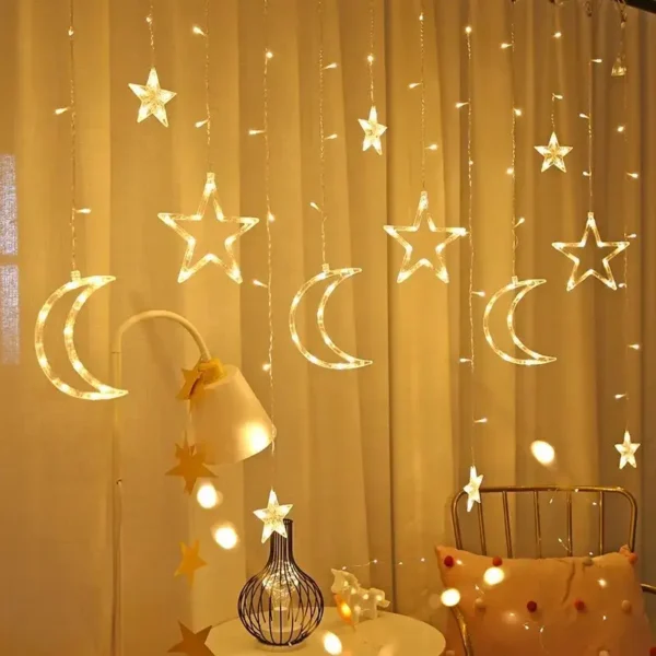 Factory made Hari Raya Eid Mubarak Ramadan Diwali String Decorations Lights Moon And Star Shape Led Curtain Light Holiday Lights - Image 4