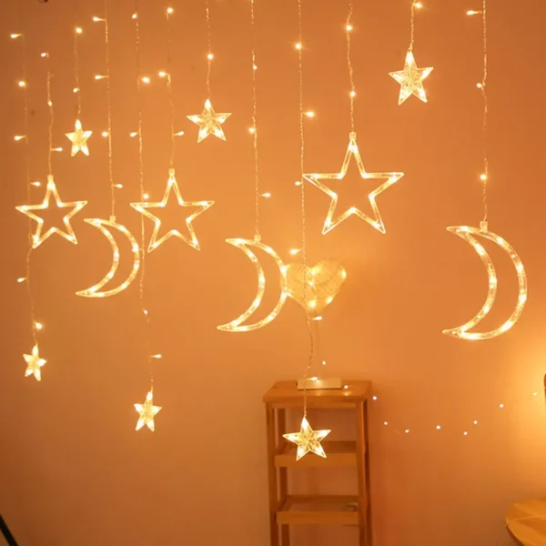 Factory made Hari Raya Eid Mubarak Ramadan Diwali String Decorations Lights Moon And Star Shape Led Curtain Light Holiday Lights - Image 2
